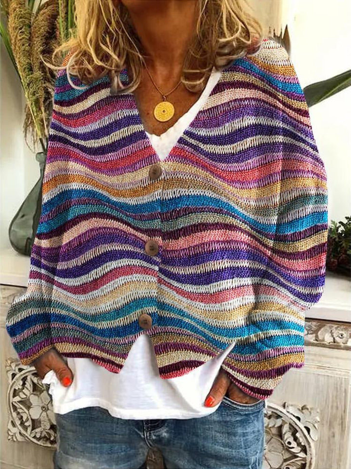 Women's Knitted Cardigan - V-Neck - Wooden Buttons - Lightweight & Stylish Design
