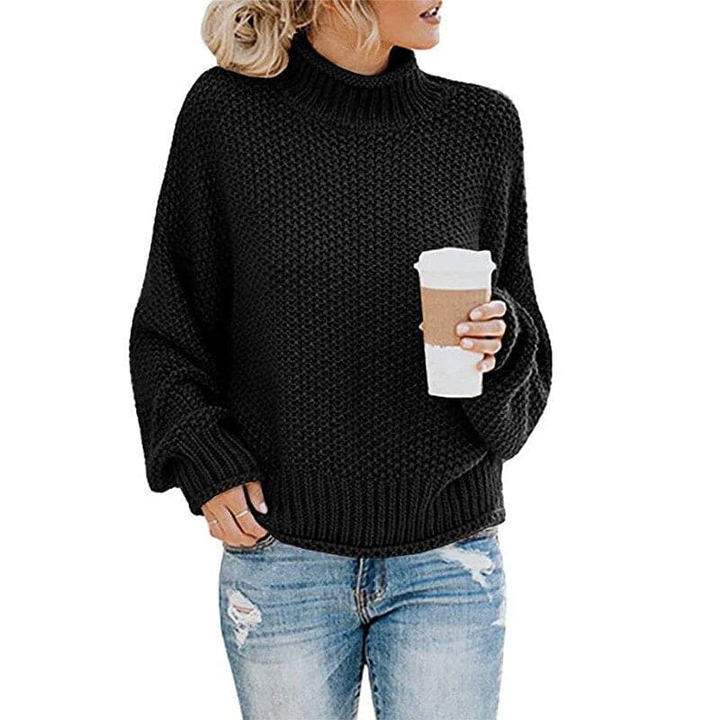 Women's Knit Sweater - High Turtleneck - Chunky Knit - Relaxed Fit - Soft and Warm