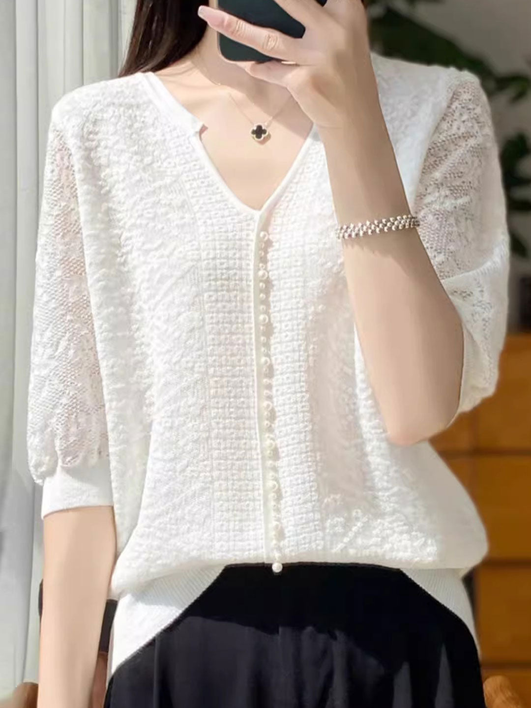Alexis Retro V-Neck Lantern Sleeve Organza Top
