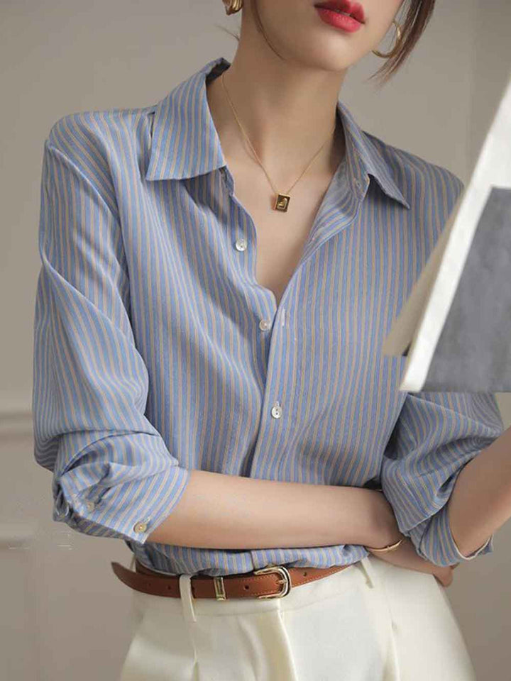 Sophie Classic Polo Collar Striped Shirt