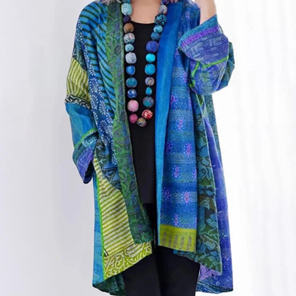 Women's Long Kimono - Patchwork Design - Bohemian Style - Light and Airy - Open Front
