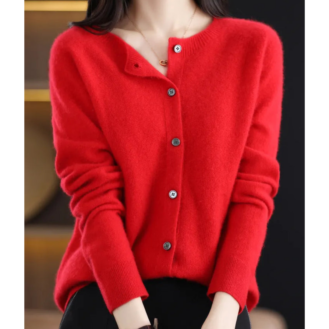 Women's Cardigan - Soft Wool - Relaxed Fit - Button Closure - Ribbed Edges
