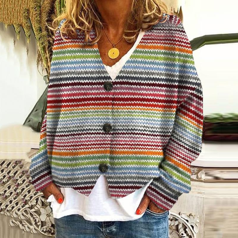 Women's Knitted Cardigan - V-Neck - Wooden Buttons - Lightweight & Stylish Design