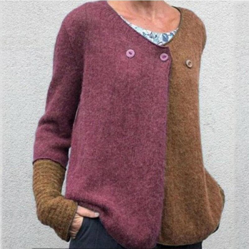 Women's Cardigan - Asymmetric Design - Soft Wool Blend - V-Neck - Button Closure