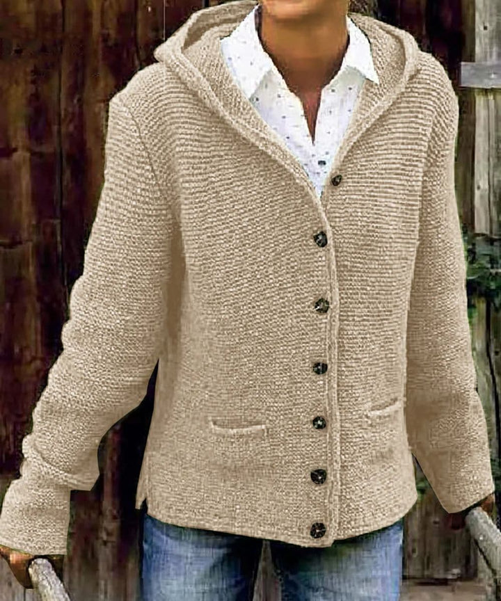 Women Cardigan - Knitted with Buttons - Hood and Pockets - Soft and Warm
