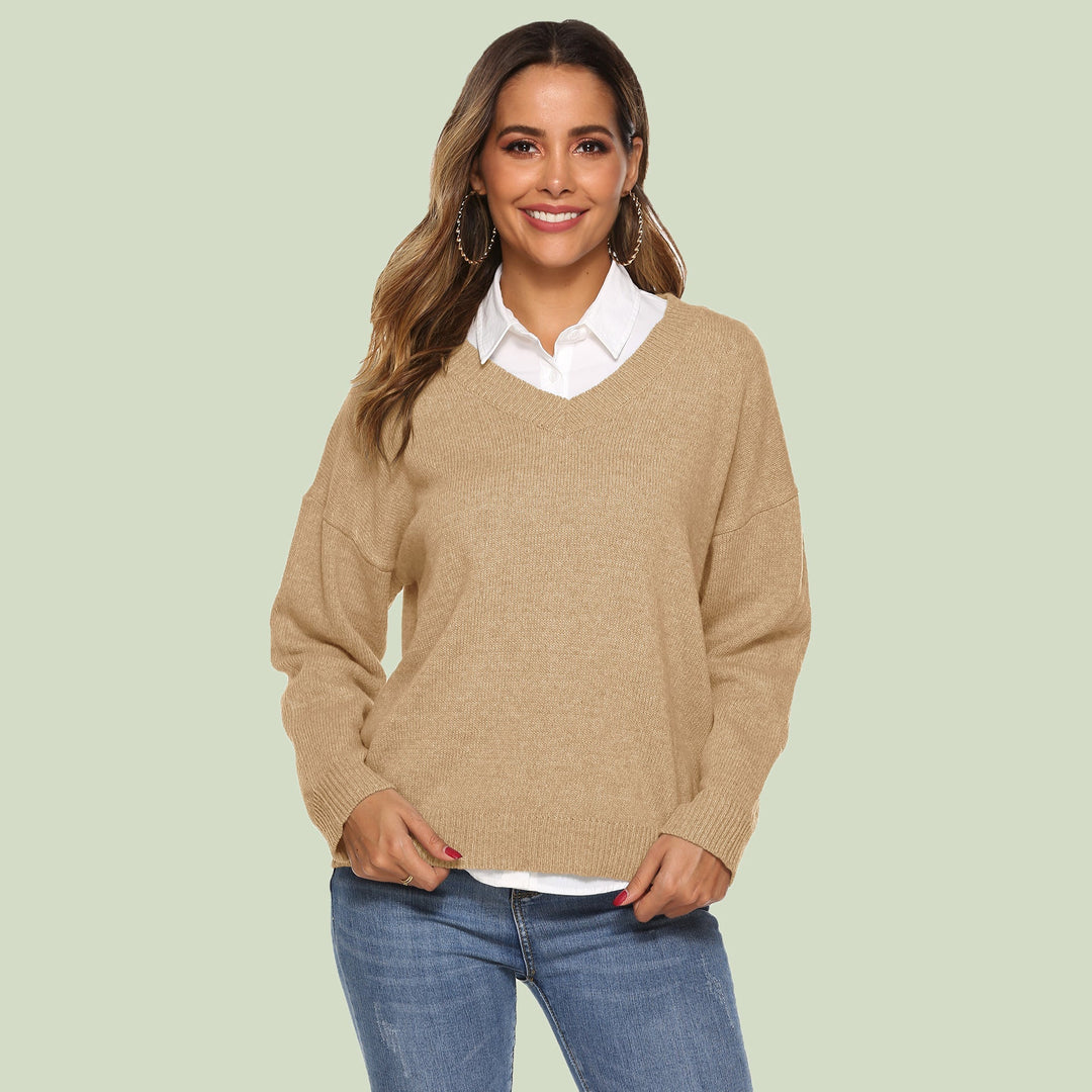 Women's Knit Sweater - V-neck - Loose Fit - Long Sleeves - Soft and Comfortable
