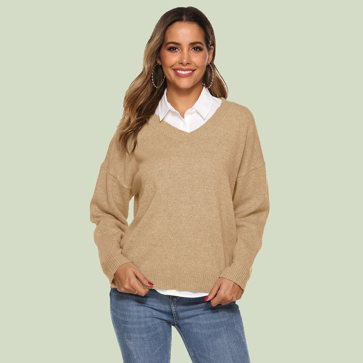 Women's Knit Sweater - V-neck - Loose Fit - Long Sleeves - Soft and Comfortable