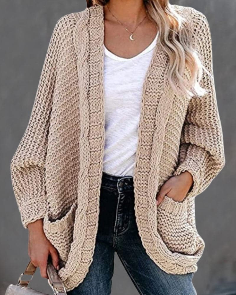 Women's Knit Cardigan - Oversized Fit - Long-Sleeved Soft and Warm - Open Front