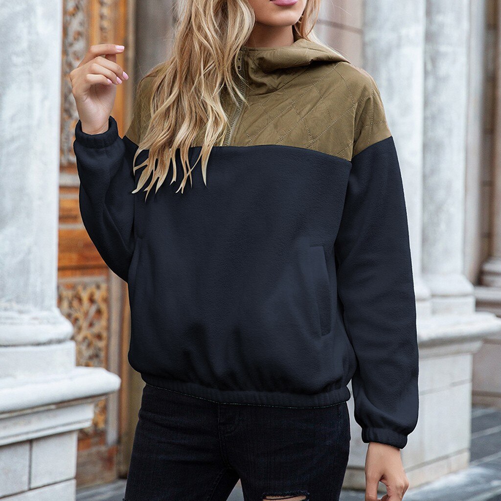 Women's Hoodie - Padded Top & Soft Fleece - Half Zipper - Relaxed Fit - With Pockets