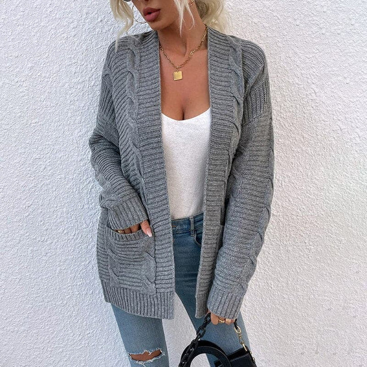 Women's Cardigan - Knit - Open Front - Loose Fit - With Pockets - Long Sleeved