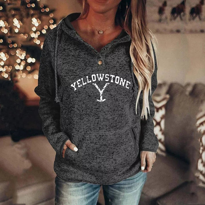 Women's Hoodie - Soft Textured Comfort - Button Closure & Kangaroo Pocket