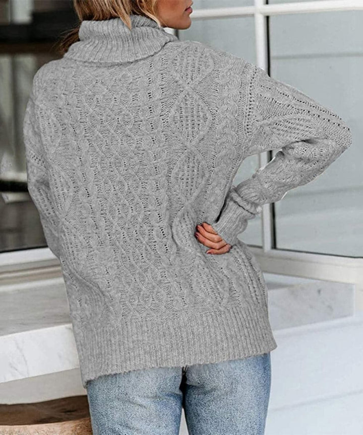 Women's Knit Sweater - High Neck Turtleneck - Soft Cable Knit - Long-Sleeved Relaxed Fit
