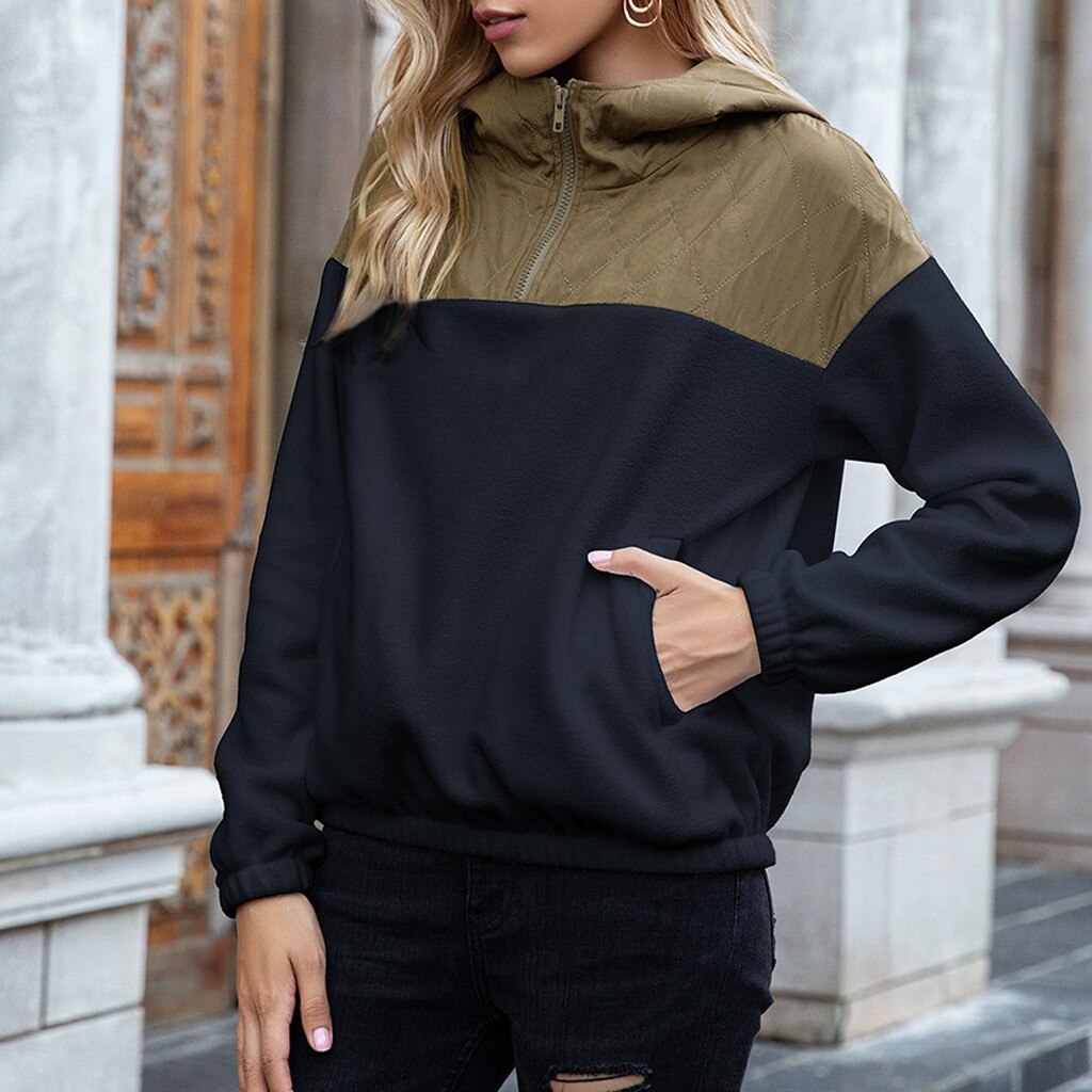 Women's Hoodie - Padded Top & Soft Fleece - Half Zipper - Relaxed Fit - With Pockets