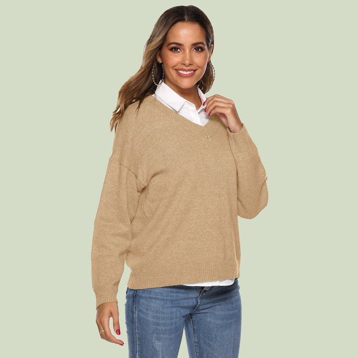 Women's Knit Sweater - V-neck - Loose Fit - Long Sleeves - Soft and Comfortable