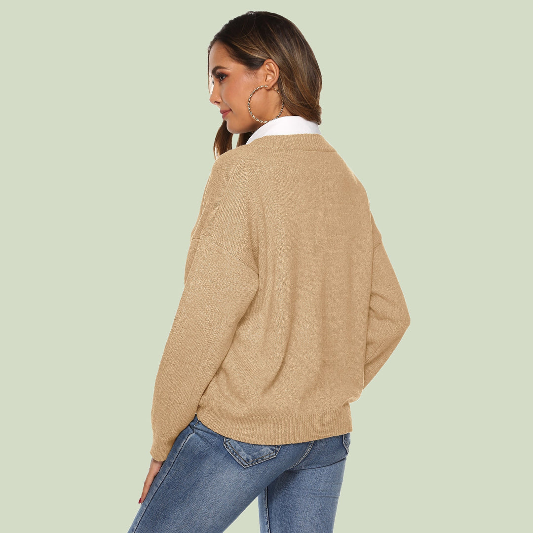 Women's Knit Sweater - V-neck - Loose Fit - Long Sleeves - Soft and Comfortable