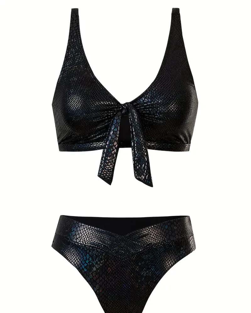 Triangle Cut High-Waisted Bikini Top with Snake Print