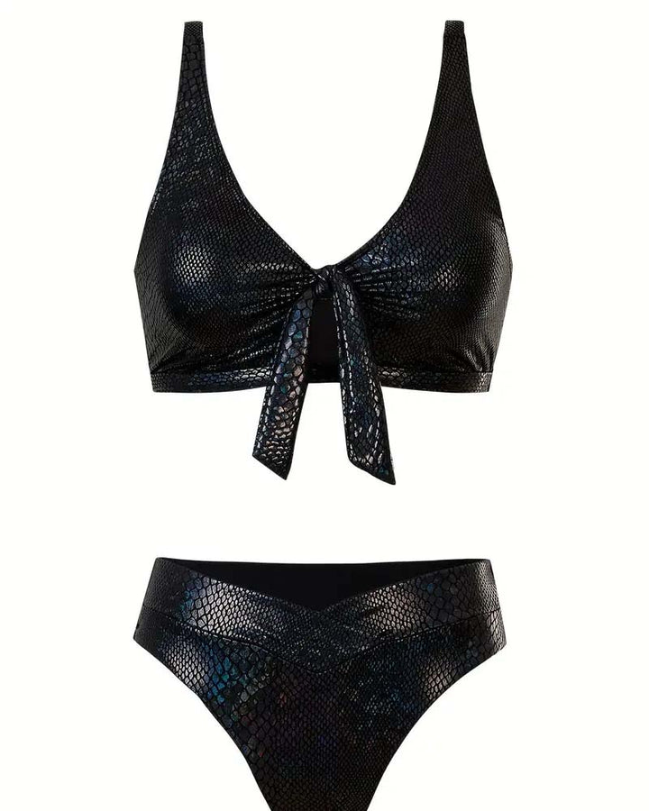Triangle Cut High-Waisted Bikini Top with Snake Print