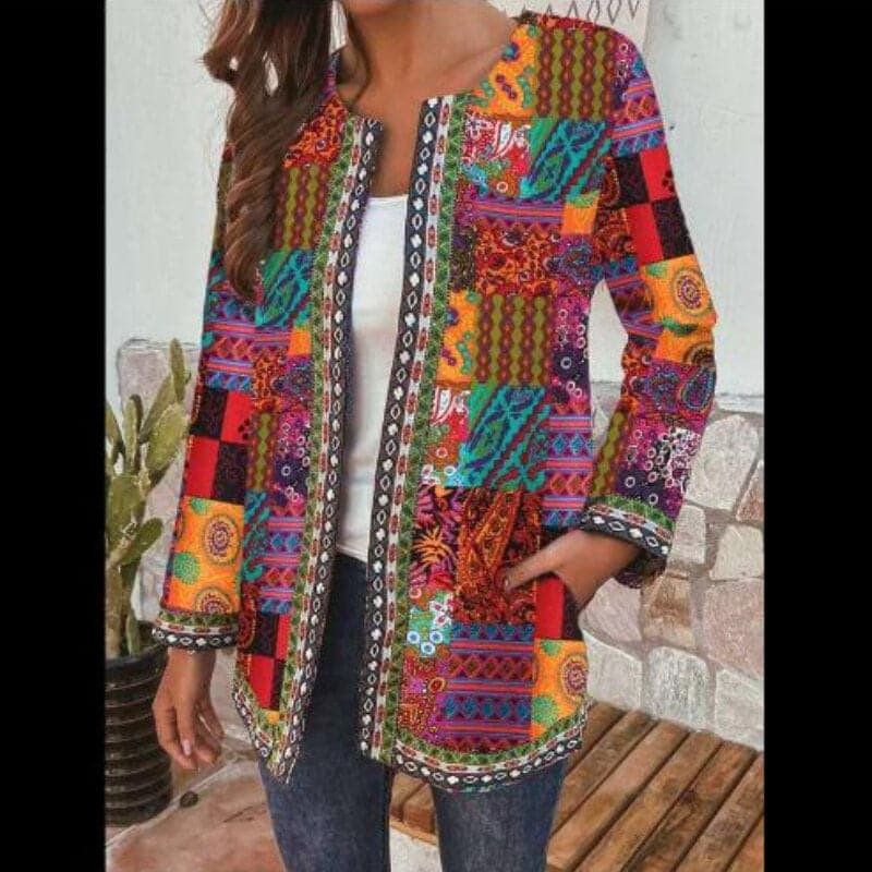 Women's Patchwork Jacket - Open Front - Long-Sleeved - Light and Stylish