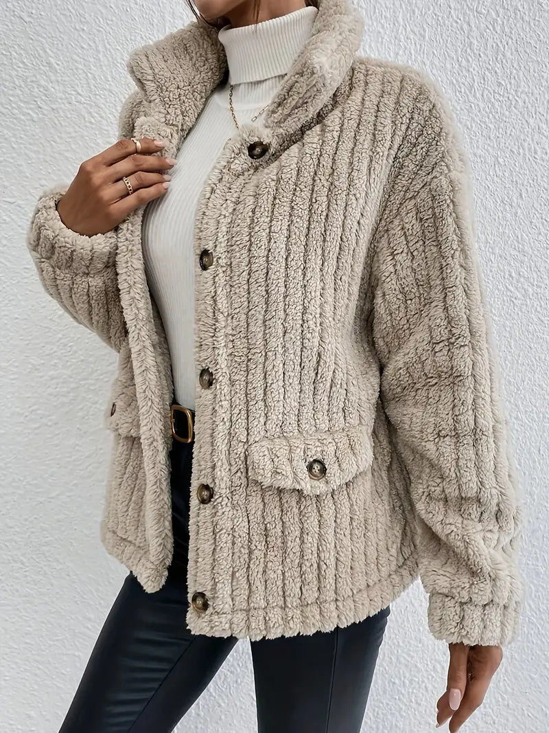 Women's Teddy Coat - Soft Faux Fur - Button Closure - Relaxed Fit - Stylish Design