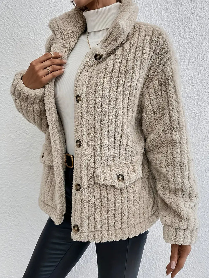 Women's Teddy Coat - Soft Faux Fur - Button Closure - Relaxed Fit - Stylish Design