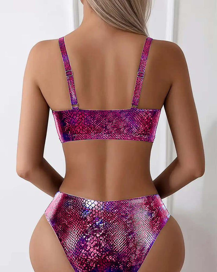 Triangle Cut High-Waisted Bikini Top with Snake Print
