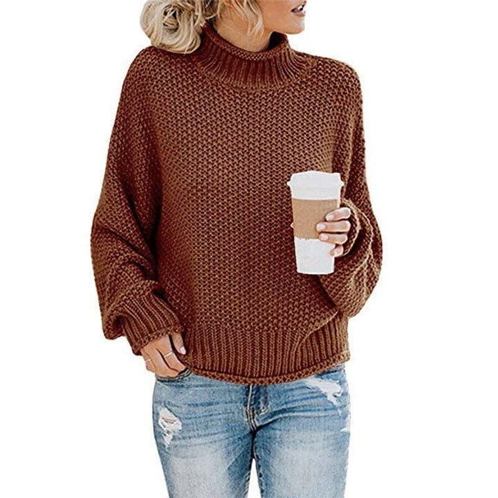 Women's Knit Sweater - High Turtleneck - Chunky Knit - Relaxed Fit - Soft and Warm