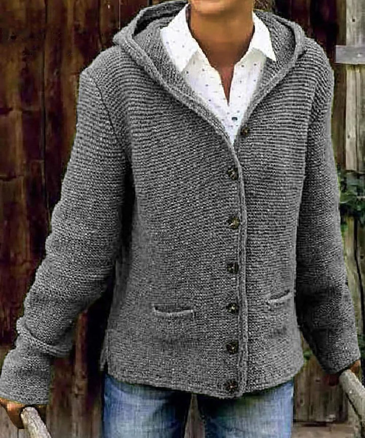 Women Cardigan - Knitted with Buttons - Hood and Pockets - Soft and Warm