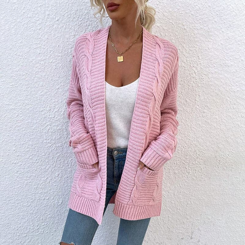 Women's Cardigan - Knit - Open Front - Loose Fit - With Pockets - Long Sleeved