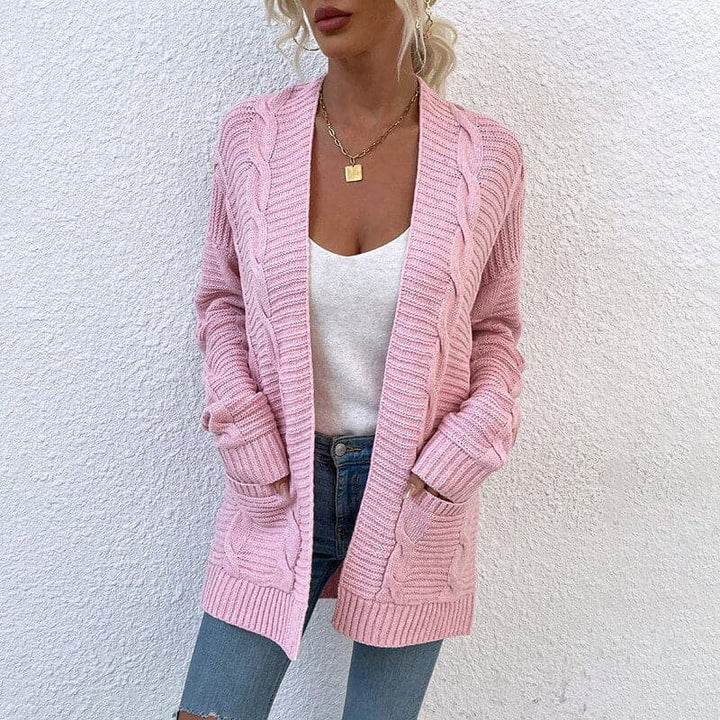 Women's Cardigan - Knit - Open Front - Loose Fit - With Pockets - Long Sleeved