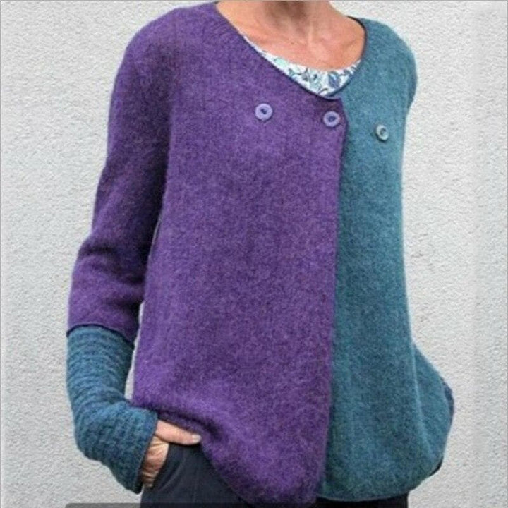 Women's Cardigan - Asymmetric Design - Soft Wool Blend - V-Neck - Button Closure