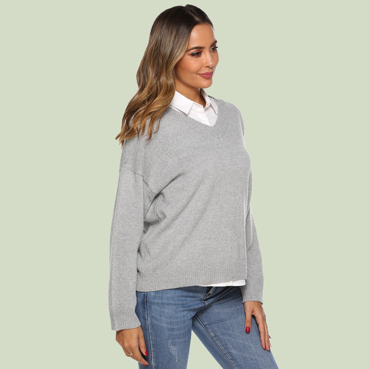 Women's Knit Sweater - V-neck - Loose Fit - Long Sleeves - Soft and Comfortable