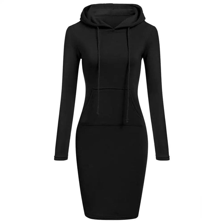 Women's Hoodie Dress - Long Sleeve - Adjustable Hood - Kangaroo Pocket - Slim Fit