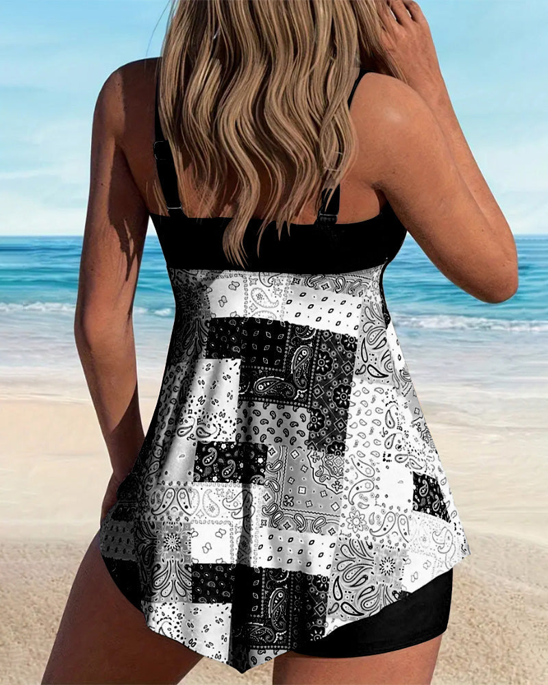 Patterned Boxer Tankini Set