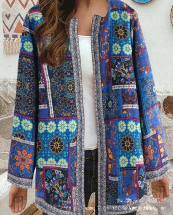 Women's Patchwork Jacket - Open Front - Long-Sleeved - Light and Stylish
