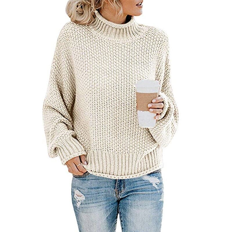 Women's Knit Sweater - High Turtleneck - Chunky Knit - Relaxed Fit - Soft and Warm