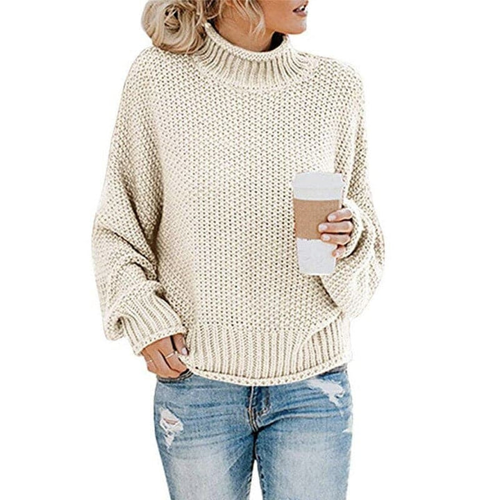 Women's Knit Sweater - High Turtleneck - Chunky Knit - Relaxed Fit - Soft and Warm