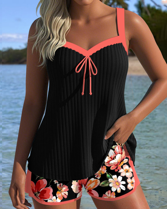 V-Neck Tankini with Pattern and Sport Shorts