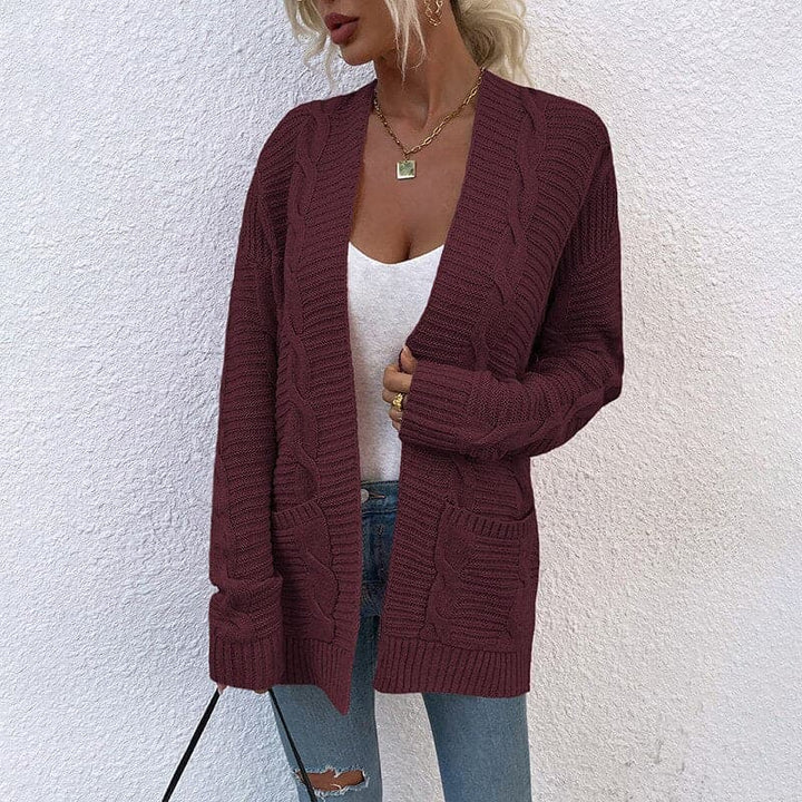Women's Cardigan - Knit - Open Front - Loose Fit - With Pockets - Long Sleeved