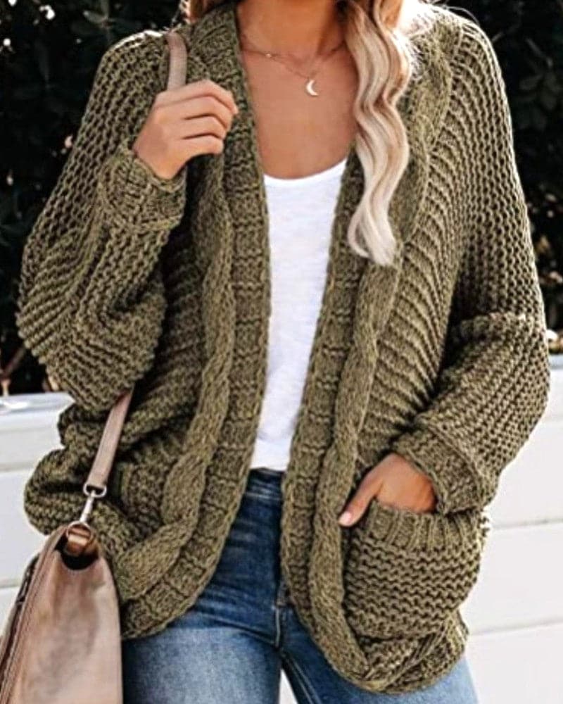 Women's Knit Cardigan - Oversized Fit - Long-Sleeved Soft and Warm - Open Front