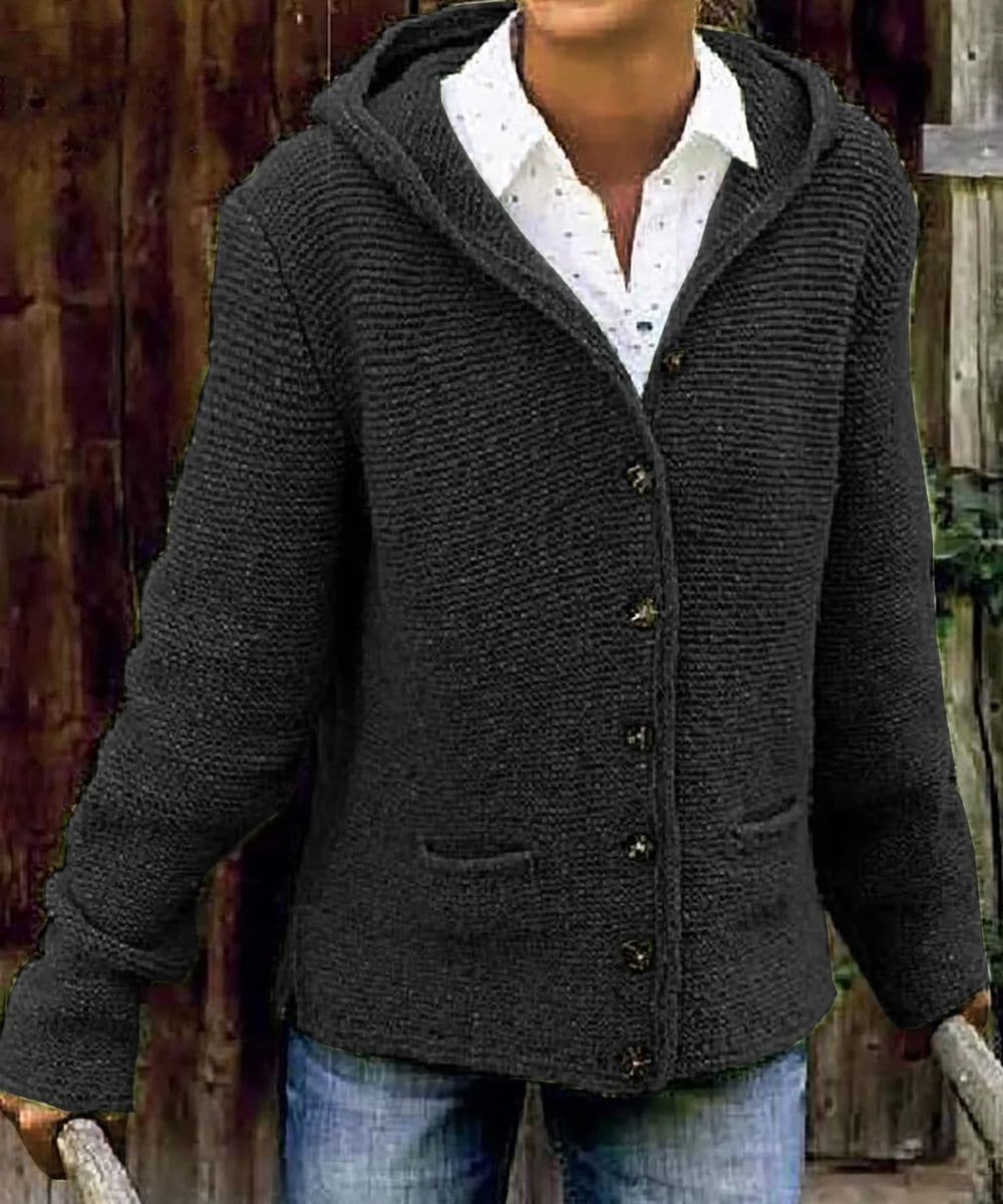 Women Cardigan - Knitted with Buttons - Hood and Pockets - Soft and Warm