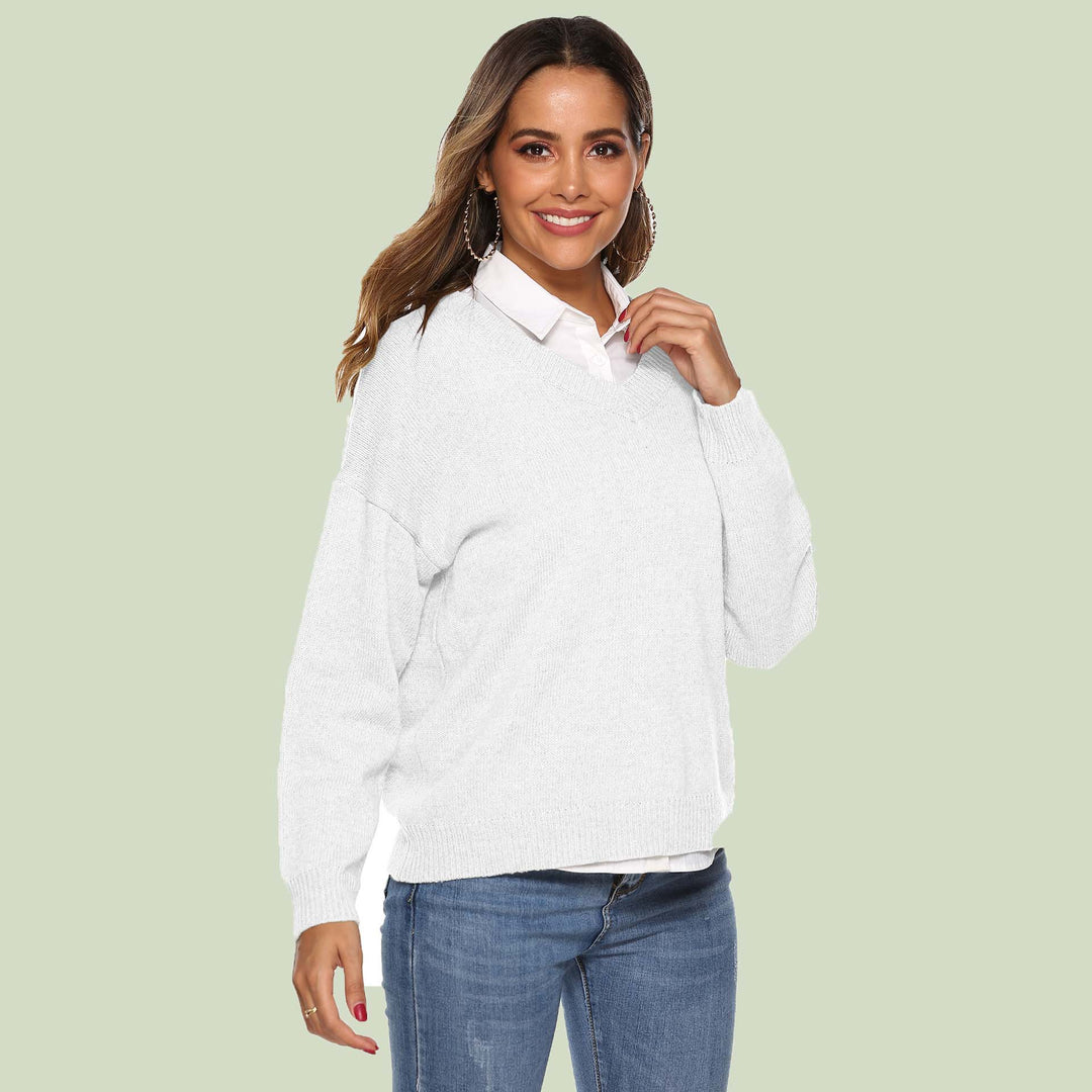 Women's Knit Sweater - V-neck - Loose Fit - Long Sleeves - Soft and Comfortable