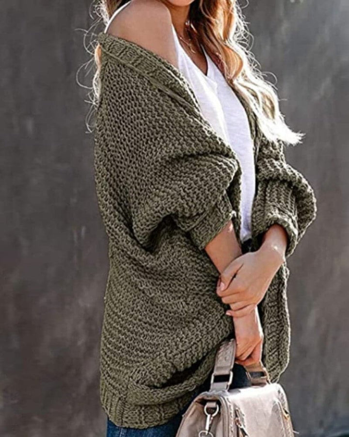 Women's Knit Cardigan - Oversized Fit - Long-Sleeved Soft and Warm - Open Front