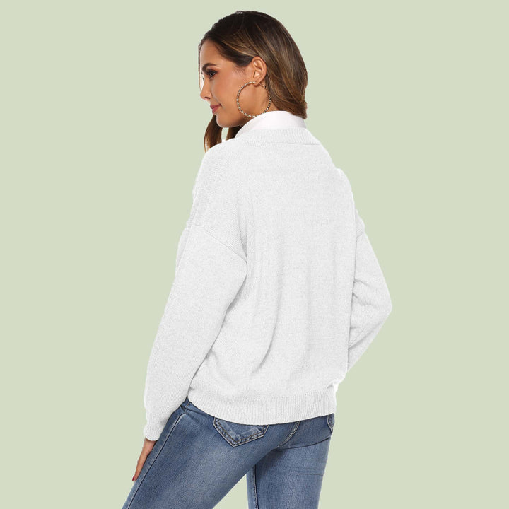 Women's Knit Sweater - V-neck - Loose Fit - Long Sleeves - Soft and Comfortable
