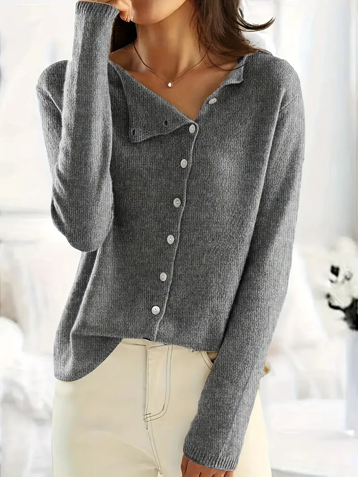 Women's Cardigan - Knitted V-Neck - Button Closure - Long-Sleeved Casual Layering