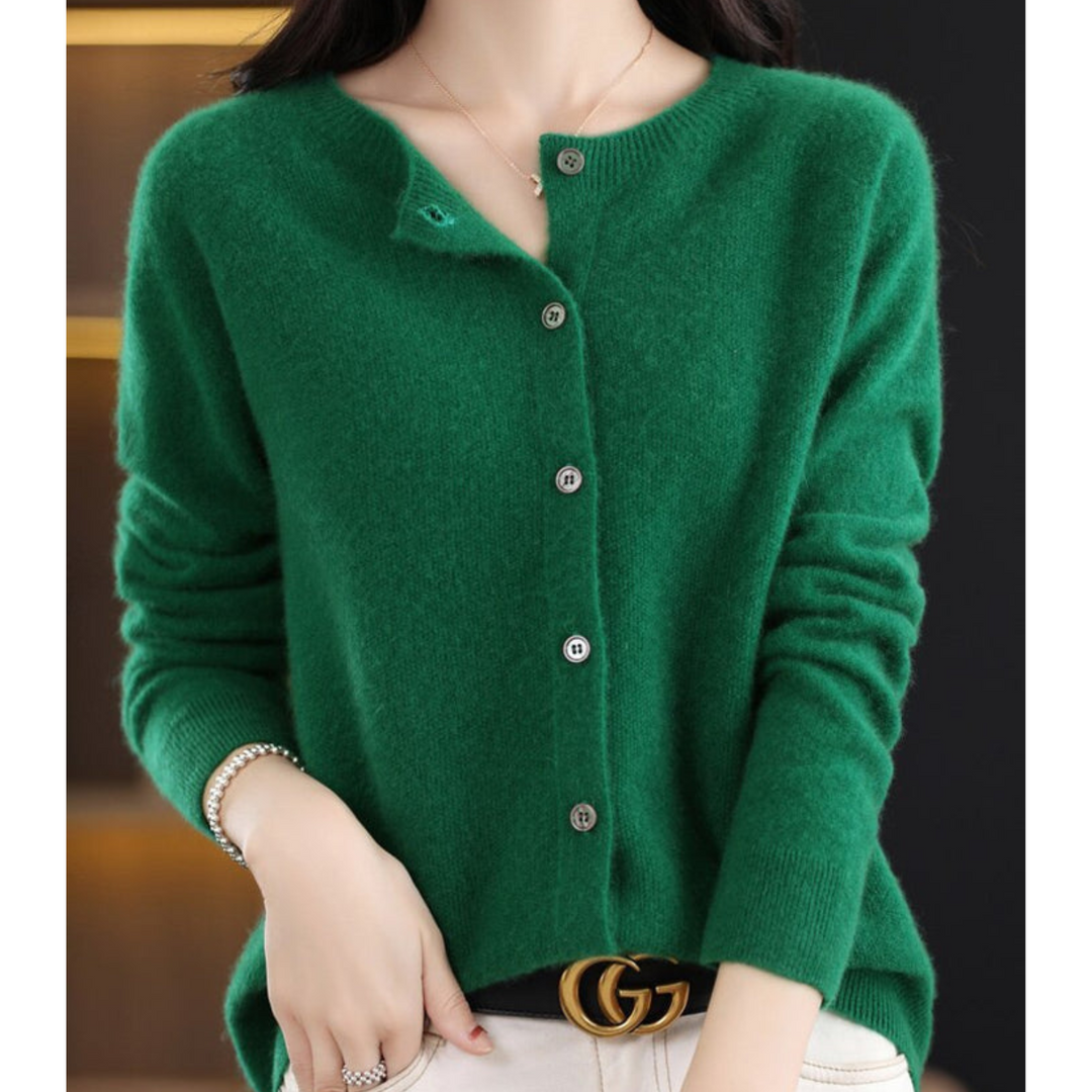 Women's Cardigan - Soft Wool - Relaxed Fit - Button Closure - Ribbed Edges