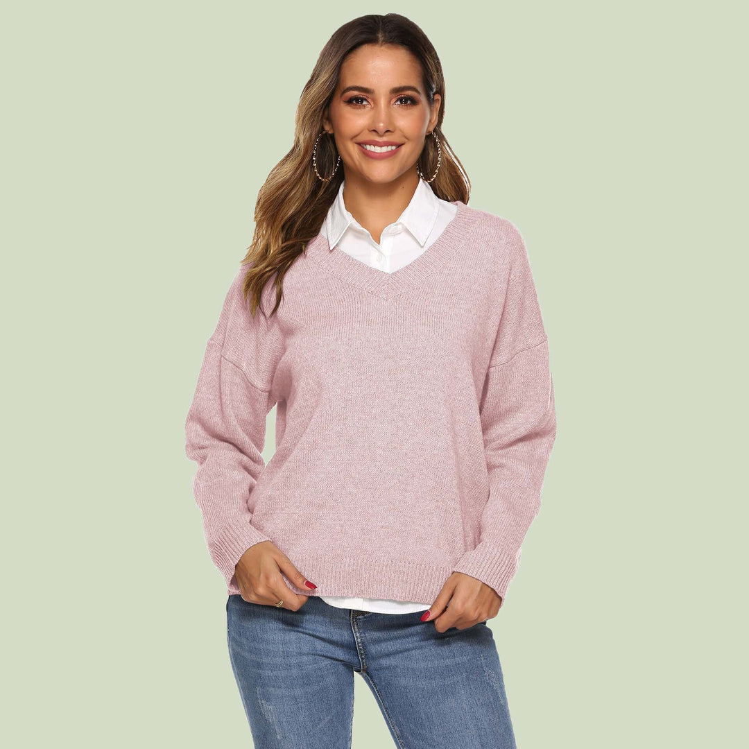 Women's Knit Sweater - V-neck - Loose Fit - Long Sleeves - Soft and Comfortable