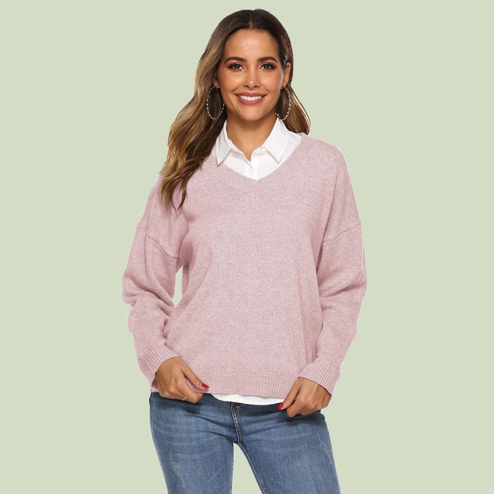 Women's Knit Sweater - V-neck - Loose Fit - Long Sleeves - Soft and Comfortable
