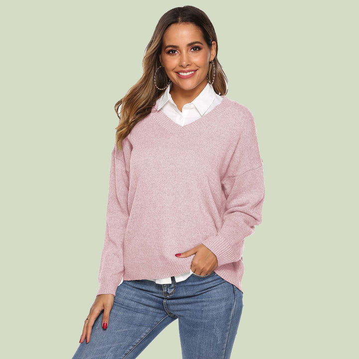 Women's Knit Sweater - V-neck - Loose Fit - Long Sleeves - Soft and Comfortable