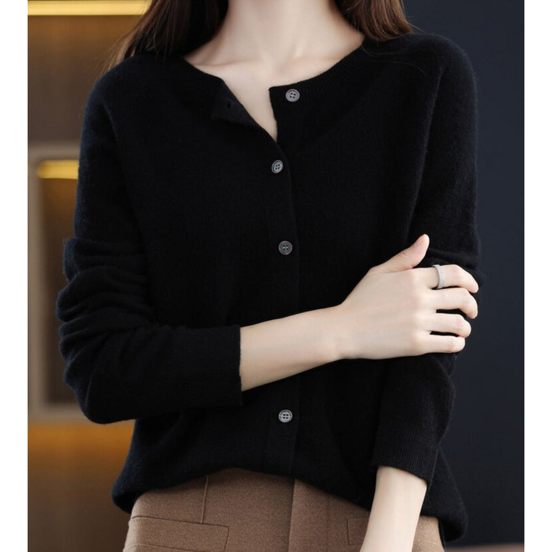 Women's Cardigan - Soft Wool - Relaxed Fit - Button Closure - Ribbed Edges