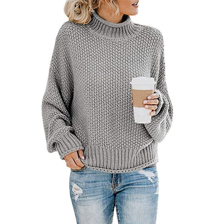 Women's Knit Sweater - High Turtleneck - Chunky Knit - Relaxed Fit - Soft and Warm